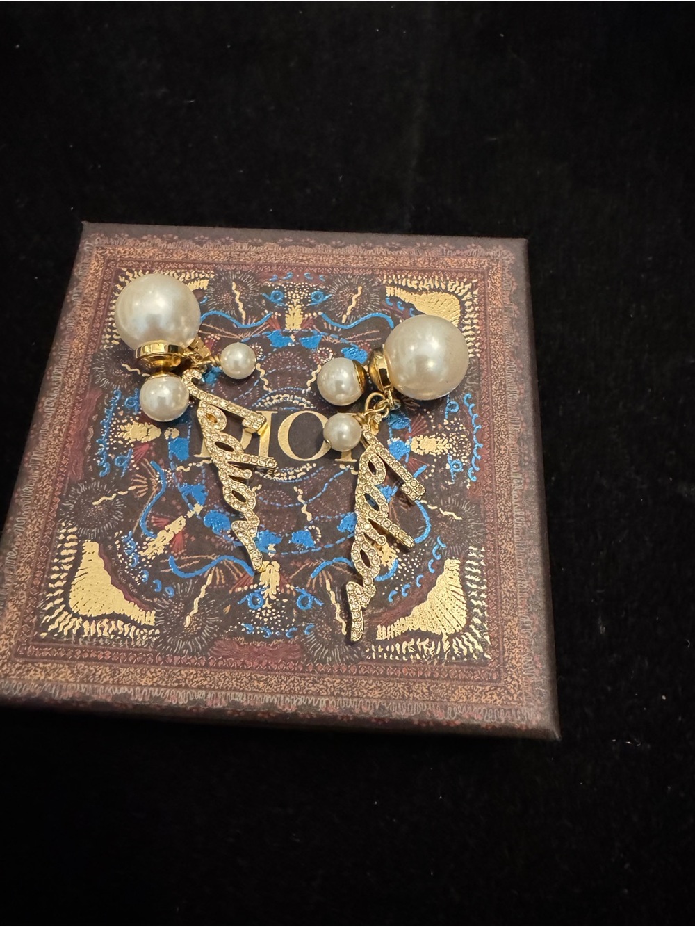 DIOR JA’DIOR Gold-tone Pearl Drop Earrings with Script Charm